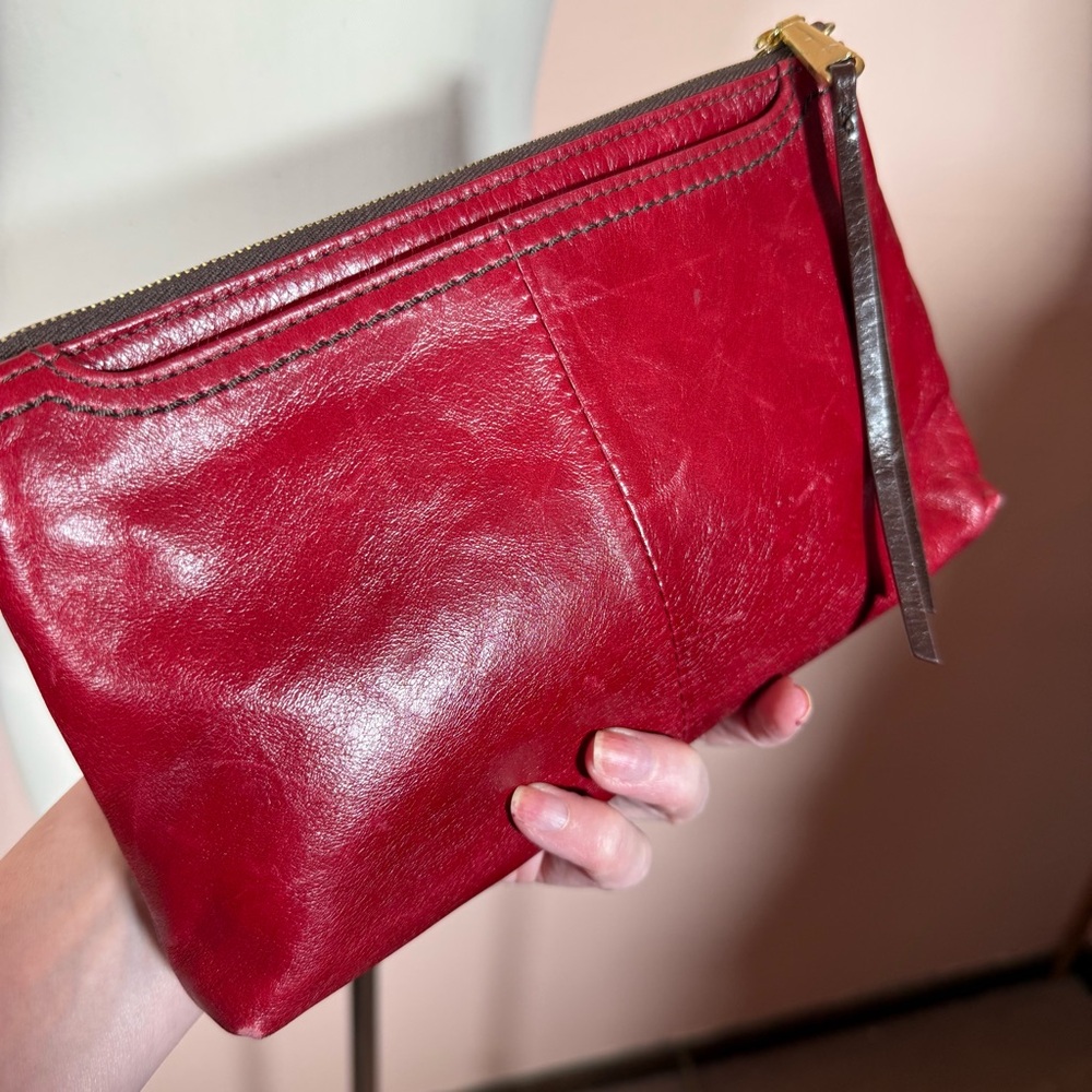 HOBO red leather zip top minimalist clutch southwestern - Picture 16 of 16